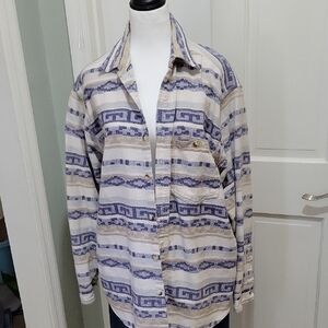 Anchor Blue Shirt Jacket Mens XL 100% Cotton, Southwestern Shacket, Western